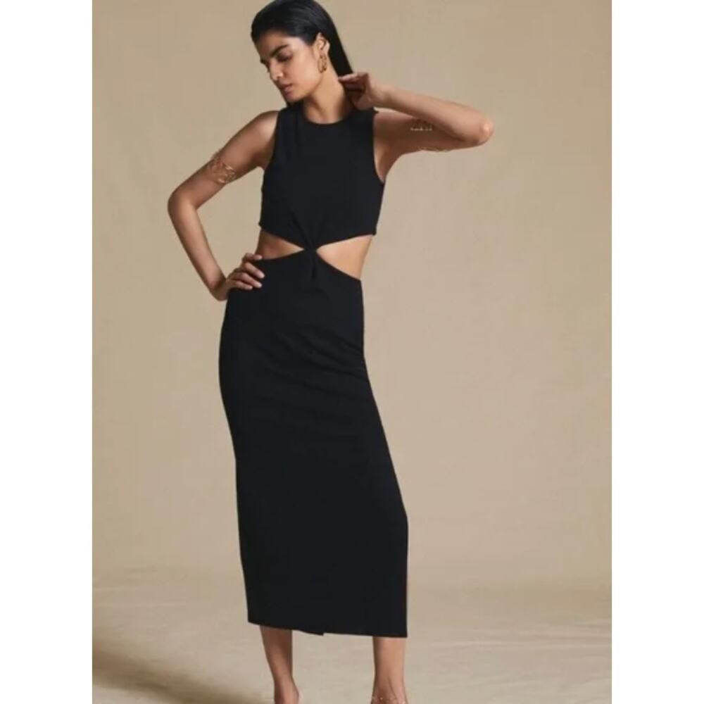 Anthropologie Sundry Cutout Midi Dress in Black Noir